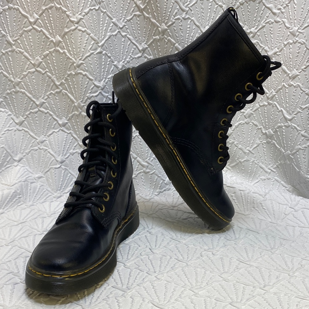 Dr. Martens Zavala size 6M Black Leather Boots combat moto lady rider lace‎ up